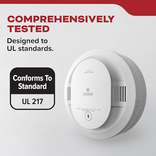 Kidde Smoke Detector with 10-Year Battery - 1 Pack, 85dB Alarm, LED Status