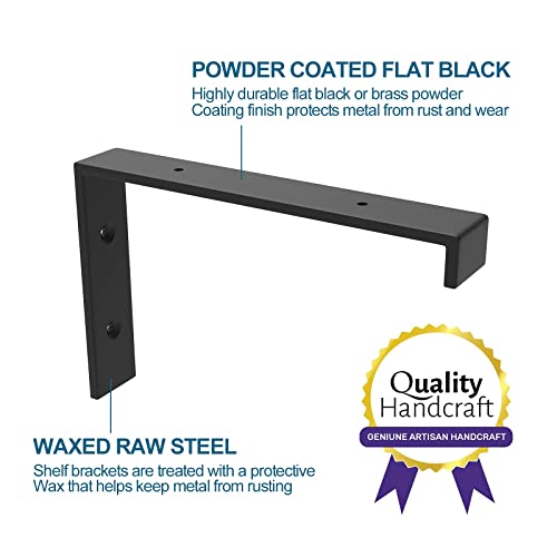 WEKIS 12 Inch Heavy Duty Floating Shelf Brackets - 6 Pack Industrial Black Wall Mounts