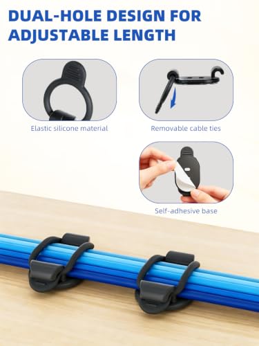 Duseu 10 Pack Black Adjustable Cable Clips with Screws & Zip Ties