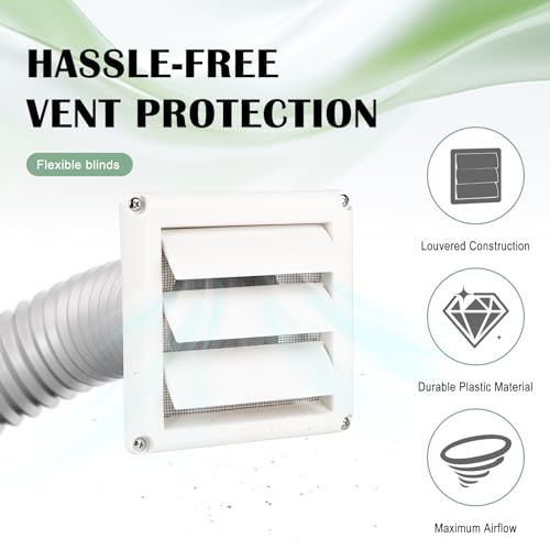 HOXHA 4-Inch White Dryer Vent Cover with Screen, Exterior Wall Hood