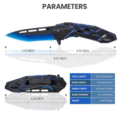 Cool Pocket Knife for Men, Camping Knife with 3.4¡± Stainless Steel Blade, EDC Folding Knives with Clip for Outdoor Hiking, Gifts for Dad Him Husband (Blue)