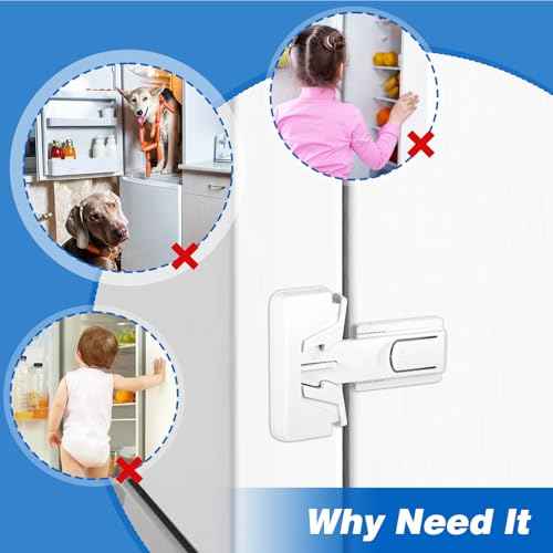 Bremorou 2 Pack Freezer Door Latches Refrigerator Lock Freezer Lock for Upright Freezer Refrigerator Fridge Freezer Door Lock Proof Refrigerator Lock Baby Safety Fridge Door Latch Locks (White)