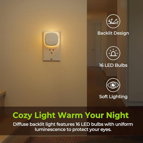 AUVON Warm White Plug-in LED Night Light 4-Pack with Dusk-to-Dawn & Motion Sensor