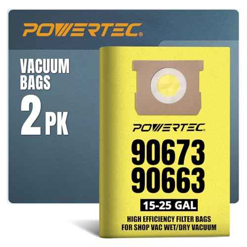 POWERTEC 90663, 90673 Shop Vacuum Bags 2PK, for Shop Vac Type G 9066300, Type J 9067300, VF2008 Filter Bags, 15-25 Gallon Replacement For Shop Vac Bags, Shop Vacuum Accessories (75025)