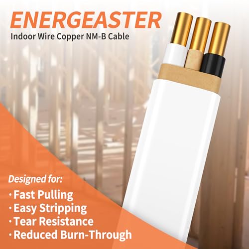 Energeaster 25ft Solid Indoor 14/2 NMB Electrical Wire - White, 2 Conductor