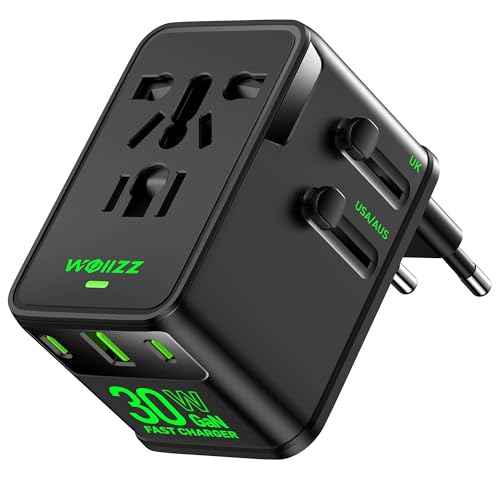 Tiny Universal Travel Adapter, 30W GaN Fast Charging International Power Adapter with 4 Ports (1 AC, 1 USB-A, and 2 USB-C), Plug Adapter with Smart Chip for Over 200 Countries, PD&QC Charger