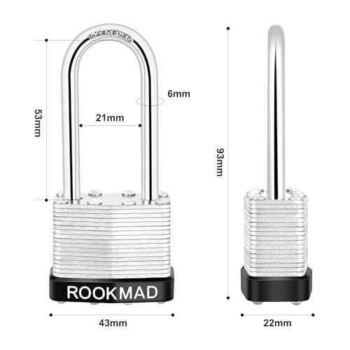 Laminated Steel Padlocks, Keyed Alike, 10 Pack, Silver, Long Shackle, CA65 Compliant
