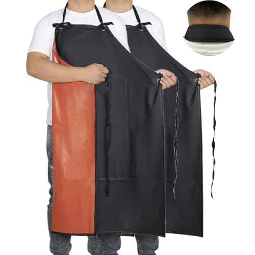 Waterproof Rubber Vinyl Apron -42.5" x 33.8" Plus Size Double Reinforced Chemical Resistant PVC Black Bib Apron