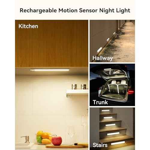 Under Cabinet Lighting 8 Inches Rechargeable Motion Sensor Light Indoor, 3 Color Dimmable Closet Light Battery Operated, USB Stick on LED Magnetic Under Counter Lights for Kitchen Stair, 3 Packs