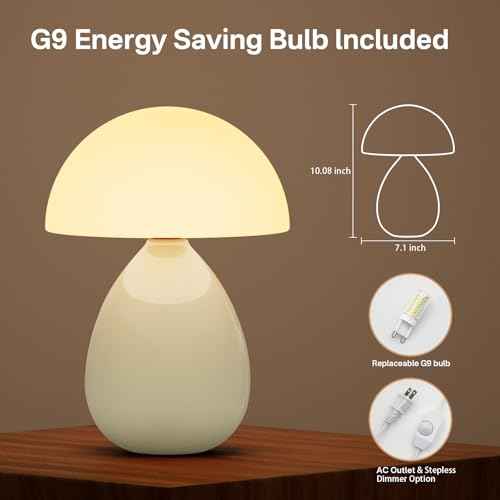 Mushroom Lamp Table Lamp for Bedroom,Desk Lamp Bedside Small Lamps for Living Room Night Stands,Table Lamps Cute Modern Mid Century Lamps,Unique Ice Crackle Ceramic Living Room Decor(Cream)