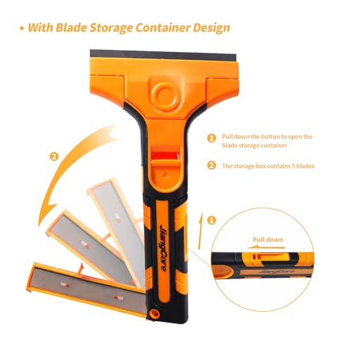 4" Razor Blade Scraper Tool ? Wide Scraper Tool with 15 Extra Replacement SK5 Blades,Glass Cleaner for Stove Tops, Windows, Paint Removal and Adhesive Residues