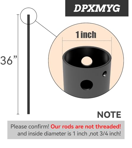 DPXMYG 36 Inch Black Ceiling Fan Downrod - Threadless Extension, 1" Diameter