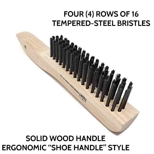 Tempered Steel Wire Scratch Brush for Welding Cleaning Rust 10" Wood Shoe Handle (Made in USA)