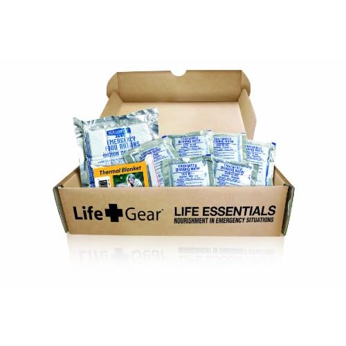 Life Gear - LG329 Emergency Food, Water & Thermal blanket for 1 person, 3 days, add to emergency or survival kit Brown Box
