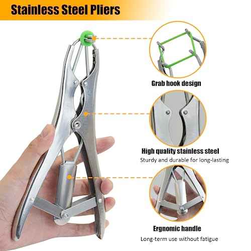 Goat Banding Kit, Stainless Steel Bander Snap Pliers with 70Pcs 2 Sizes Rings, Ring Installation Tool, Balloon Expander Pliers Tool