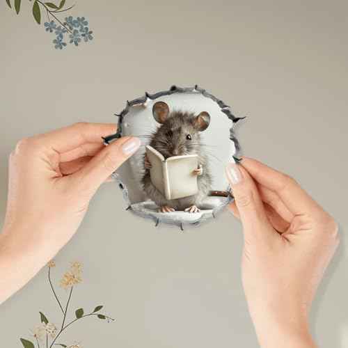 Pack 6 Pcs Mouse Reading Book Wall Sticker for Girls Boys Toddlers Kids Room Bedroom Classroom Car Window Cute Stickers Waterproof Removable Large Vinyl Decals Home Accessories