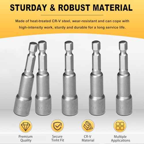 Auniwaig 5/16¡± Nut Driver Bit Sets, 5/16 Inch Nut Driver Hex Shank Quick Change Socket Nut Impact Driver Adapter Alloy Steel for Electric Drill, 2.5"/65mm Long, 10pcs