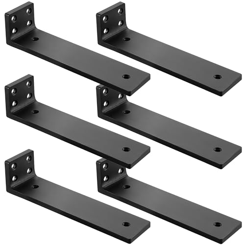 Black 10 Inch Heavy Duty Floating Shelf Brackets 6 Pack - Hidden Metal Wall Support for DIY Shelves