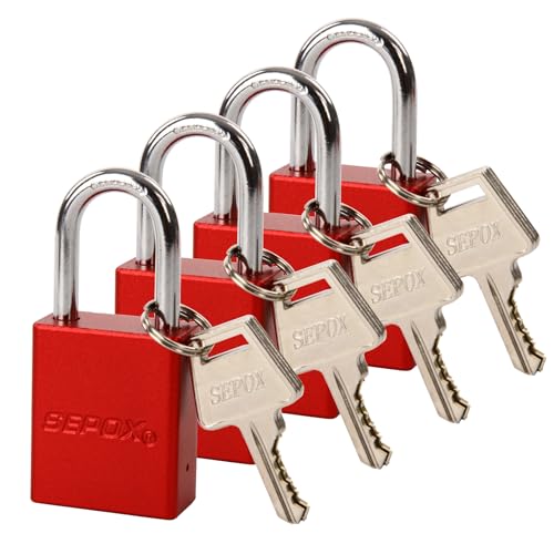 SEPOX¢ç 4 Pcs Ultra-Durable Anti-Rust Outdoor Padlocks - Red Aluminum, 38mm (1-1/2") with Long Shackle & 8 Same Keys, Ideal for Gate, Storage, Locker, Fence & Lock-Out,Tag-Out, High Security