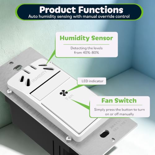 TOPGREENER Humidity Sensor Switch for Ventilation - White, 1 Pack (1)