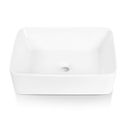 Sinber BVS1915A-OL 19" x 15" x 5.31" White Rectangular Ceramic Countertop Bathroom Vanity Vessel Sink