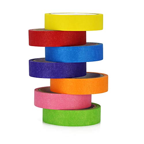 TradeGear Colored Masking Tape 7 Pk ? 1 Inch x 15 Yards (45 Ft) - Rain ...