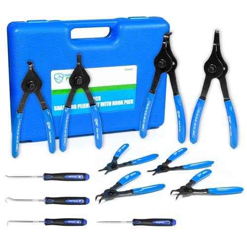 Heavy Duty Snap Ring Pliers Set, 8pcs Convertible Internal External Circlip Pliers with 4pcs Hook Picks for Circlip Removal, with Storage Case