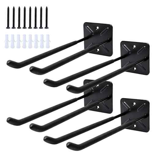 SMART JERRY - 4 Pack Heavy Duty Garage Hooks, Wall Mounted Tool Hangers for Ladders, Bicycles, Car Tires, Garden Tools, Chairs, Garage Storage Organization, 60 LB Max Load Each Hook