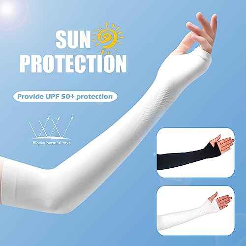 Medsuo 3 Pairs Comfy Arm Sleeves with Thumb Hole Protection Cooling Arm Sleeves 3 Colors Compression Long Women Summer Sun Arm Cover Sleeves Tattoo Cover for Sports Workouts Cycling Driving