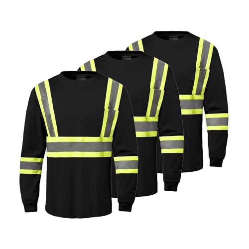 High Visibility Safety Shirts for Men, Hi Vis Class 3 Long Sleeve Reflective Construction Shirts