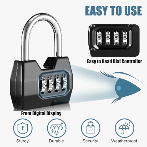 12 Pack Combination Lock 4 Digit Combination Lock Wide Shackle Outdoor Waterproof Combo Padlock for School Gym Sports Fence Gate Shed Unit Toolbox Case Hasp Storage