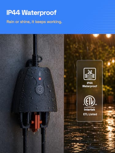 HBN Outdoor Smart WiFi Plug with 2 Outlets, Heavy Duty Timer, 1 Pack, 2.4GHz