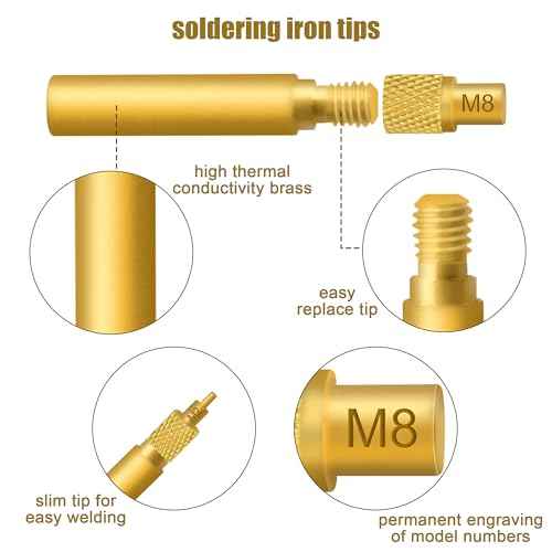 8pcs Heat Set Insert Tip Heads,Soldering Tips for Fx888D,Tip Heads M2 M2.5 M3 M4 M5 M6 M8 Heat Set Inserts,with Box