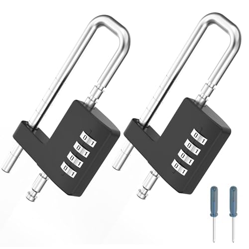 Cabinet Lock with Combination, Adjustable U-Shaped Combination Cabinet Lock Latches for Gym Locker, Closet, Fences, Luggage, Double Doors (Black - 2pcs)