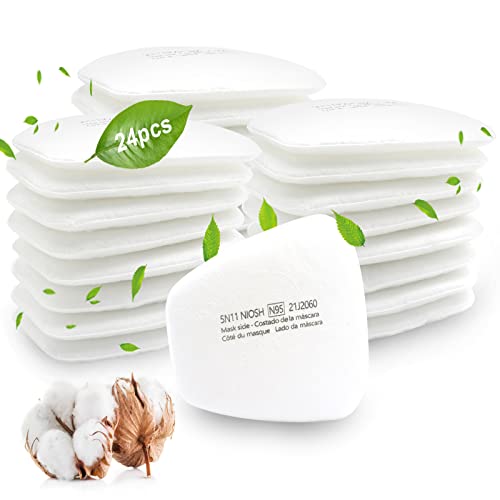 5N11 Respirator Filters Cotton, Anpty 24PCS Particulate Filter for 6200, 6800, 6000, 7502, 7501, 6502 Respirator Mask, Replacement Carbon Filter Against Dust, Paint, Spray, Welding, Chemicals