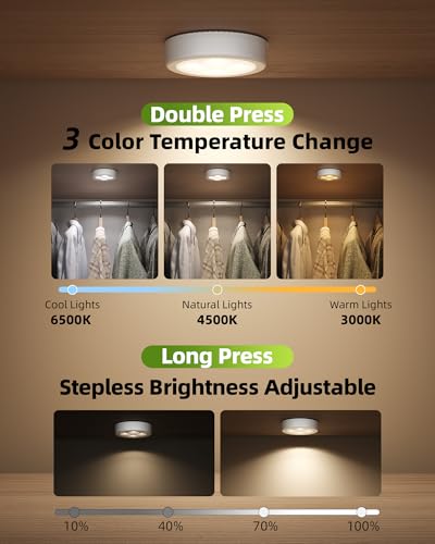 EZVALO White Rechargeable LED Puck Lights 2 Pack - Under Cabinet & Closet Lighting