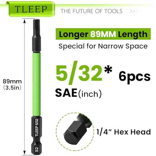 3.5" Long 1/4" Hex Head Allen Wrench Drill Bit Set, SAE 5/32" Impact Driver Bit Set with Magnetic Tips, S2 Steel, Hex Keys with Storage Case