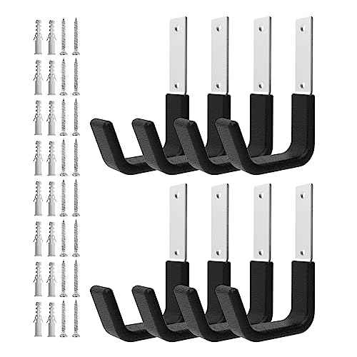 Heavy Duty Utility Hooks for Storage Wall Mount,Garage Wall Hooks for Hose, Bike, Ladder, Chainsaw, Leaf Blower Hanger (8 Small)