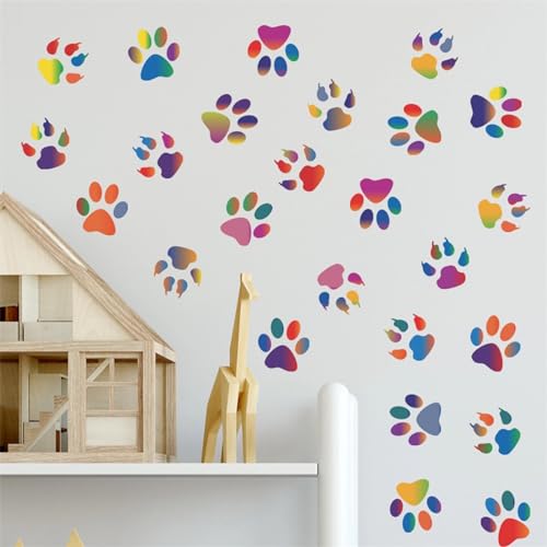 6 Sheets 36 Pcs Colorful Dog Footprints Wall Stickers, sacinora Cartoon Dog DIY Wall Decals Removable Vinyl Peel and Stick for Kids Baby Nursery Bedroom Playroom Art Decorations