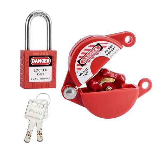 Outdoor Faucet Lock with Safety Padlock, 1set, ABS Plastic Red Secure Lock Device for Hose Bib/Hose Spigot/Propane Tank, Gate Valve Lockout for 1 to 2-3/4 in Dia Valve Handles, 3011£«1001