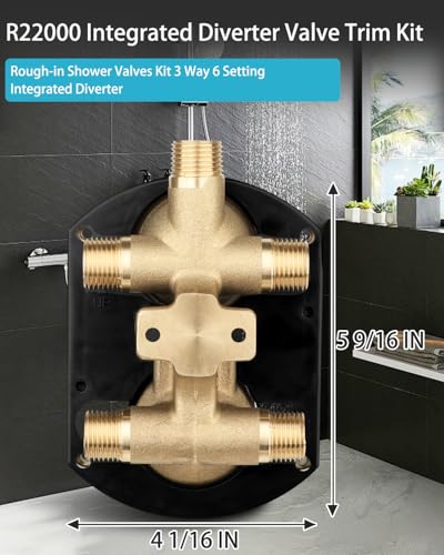 Saree R22000 Shower Valve with Diverter 3-Way 6-Way Brass Rough-In Kit