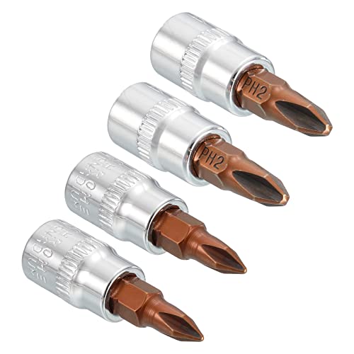 uxcell 1/4" Drive x PH1 & PH2 Phillips Bit Socket Set of 4 Pcs, S2 Steel Bits, CR-V Sockets 1.5" Length (For Hand Use Only)