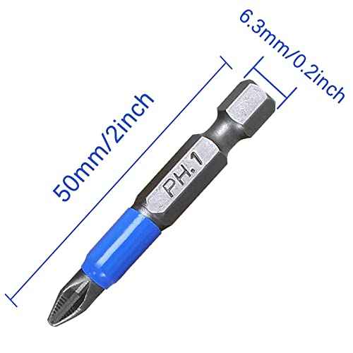 Piutouyar 10Pcs Magnetic Anti-Slip Drill Bit 2 Inch, PH1 Phillips Screwdriver Bits Set 1/4" Hex Shank (PH1 x 50MM)