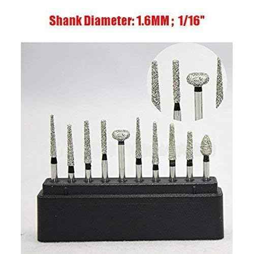 10pcs Diamond Burs FG Diamond Burs, 120 Grit, Medium, Compatible with Angle Grinder, Die Grinder, Flex Shaft Machine