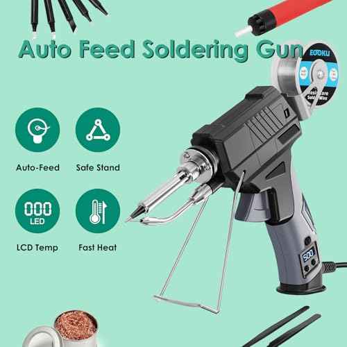 Soldering Iron gun Kit,60W Auto Feed Soldering Kit with Adjustable Temperature LCD Display,Wire,Tip Cleaner,5 Tips,Pump,Tweezers for Electronic PCB Repair,DIY