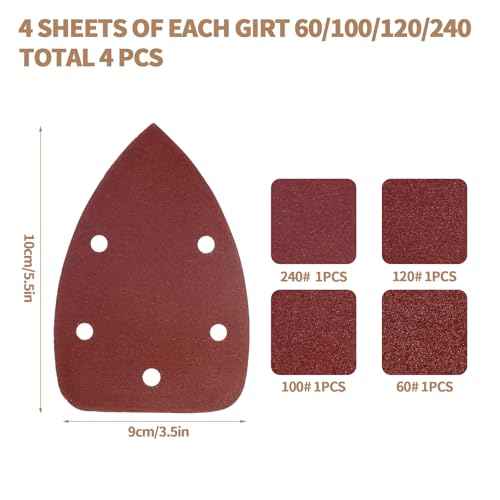8 PCS Mouse Detail Sanding Interface Pad Hook and Loop, Triangle Sanding Pad with 5 Holes, Come with Triangle Mouse Sandpaper 60 100 120 240 Grit, for Mouse Sander Sandpaper Backing Pad