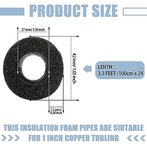 Amylove 12 Pack Black Foam Pipe Insulation Tubes 3.3ft x 1inch for Pipes & Pools