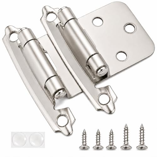 DecoBasics Brushed Nickel Self-Closing Cabinet Hinges 50 Pairs - 1/2" Overlay
