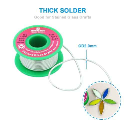 2.0mm Lead Free Solder Wire for Stained Glass Craft, Dia 0.08 Solid Core No Flux 50g, Craft Soldering Wire, Sn99 Ag0.3 Cu0.7, Thick Solder Wire Without Flux for Crafts Project DIY