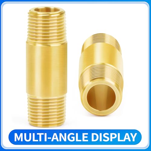 ChillWaves Brass Pipe Fitting 1/2" NPT Male x 1/2" NPT Male Long Nipple 2-Inch (50mm) - 2-Pack